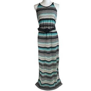 Bisou Bisou Womens Halter Keyhole Back Sleeveless Belted Maxi Dress Green Sz 16